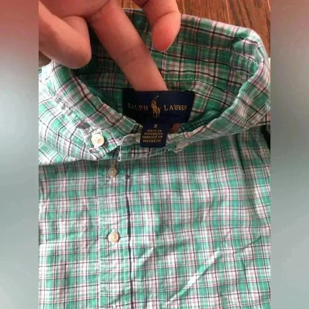 Ralph Lauren Boys 5 Green Plaid Oxford Button-Down Shirt - VGUC!!